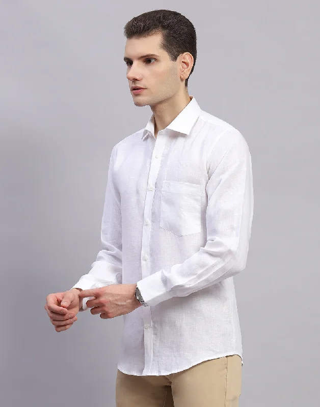 Men White Solid Collar Full Sleeve Shirt