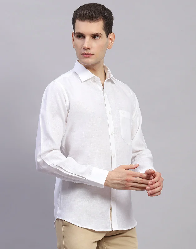 Men White Solid Collar Full Sleeve Shirt