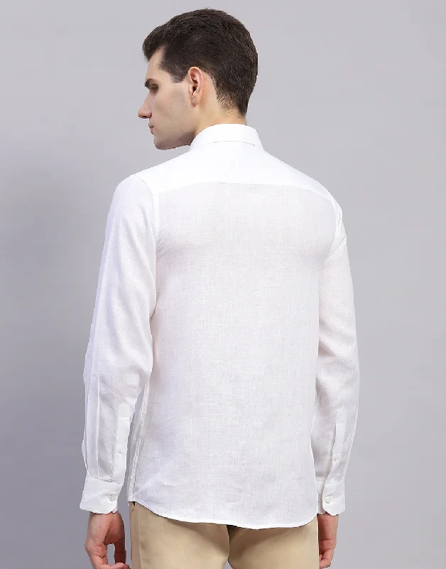 Men White Solid Collar Full Sleeve Shirt