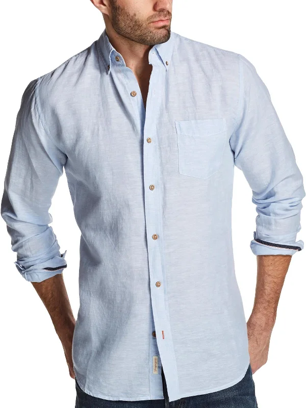 Mens Collar Long Sleeve Button-Down Shirt