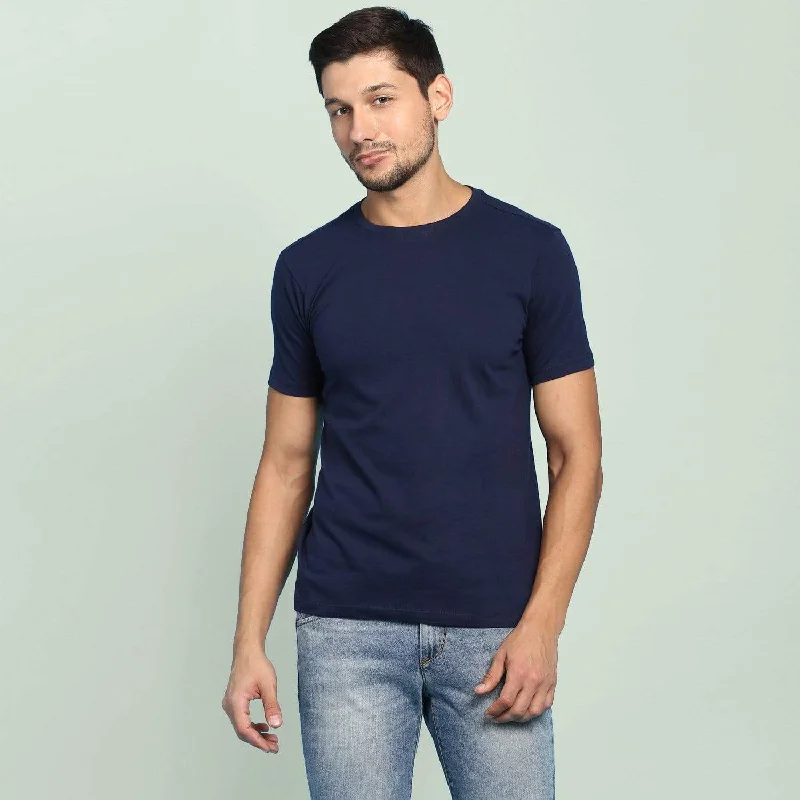 Men's Round Neck Plain T-Shirt NAVY BLUE(Regular fit)