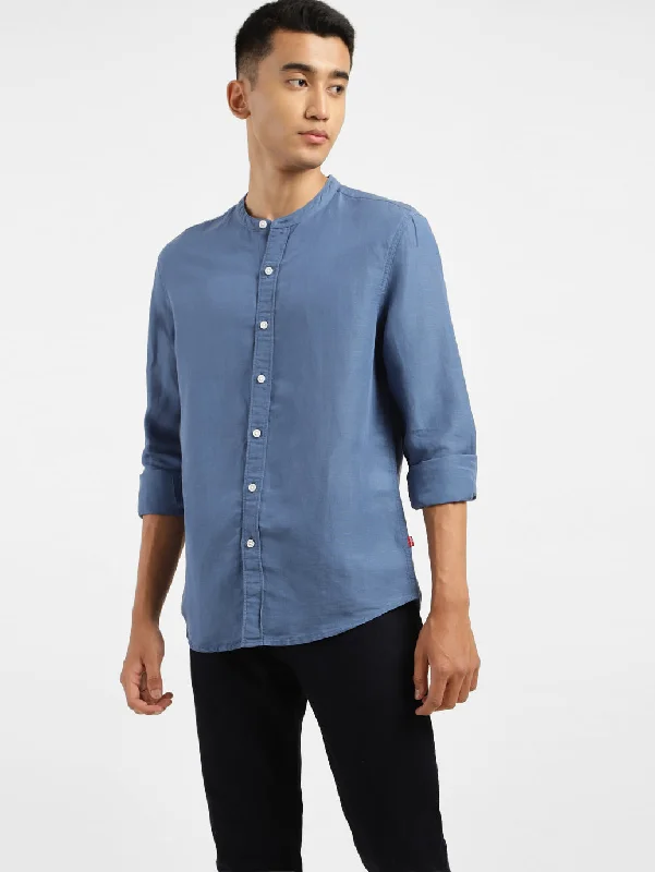 Men's Solid Band Neck Linen Shirt