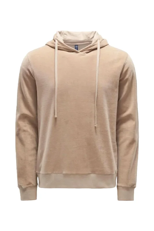 Men's Velvet Hoodie Sweater In Taupe