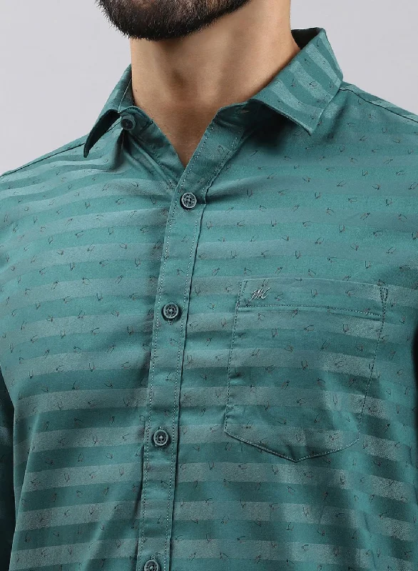 Men Green Printed Cotton Blend Shirt