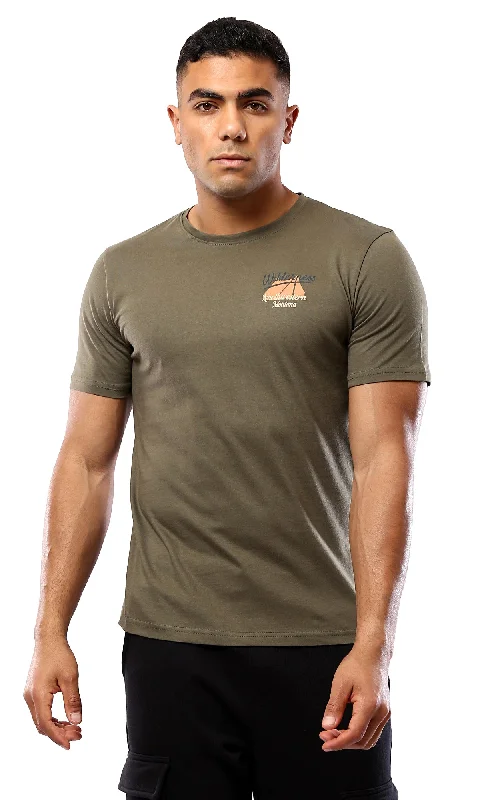 O179024 Dark Olive Tee With ""Mountain Explorer"" Back Print