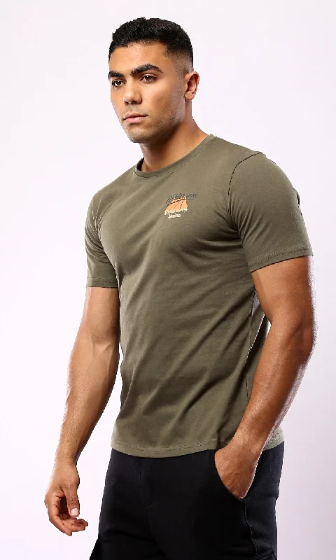 O179024 Dark Olive Tee With ""Mountain Explorer"" Back Print