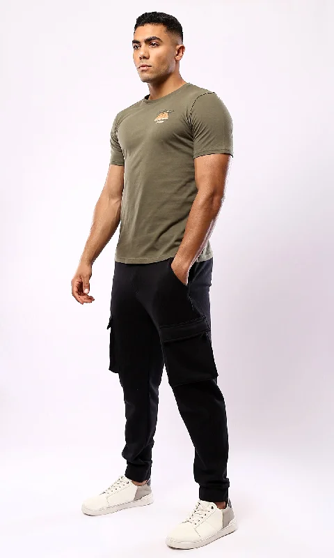 O179024 Dark Olive Tee With ""Mountain Explorer"" Back Print