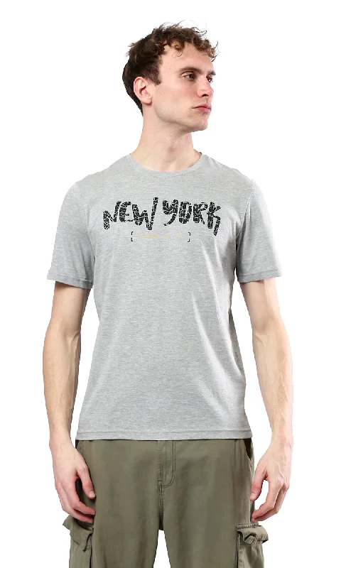 O179028 Heather Grey Short Sleeves Printed ""New York"" Tee