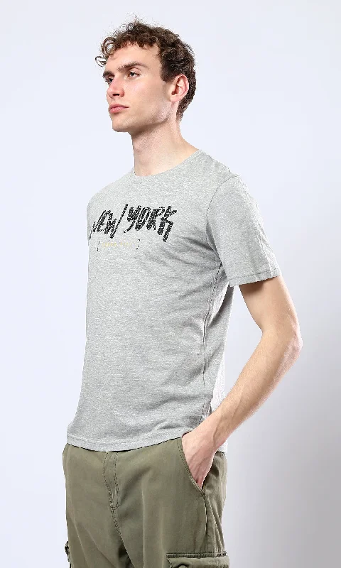 O179028 Heather Grey Short Sleeves Printed ""New York"" Tee