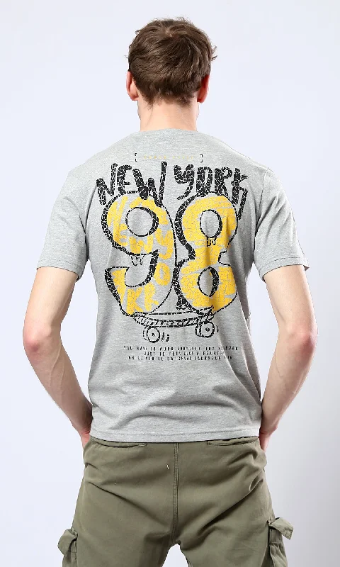 O179028 Heather Grey Short Sleeves Printed ""New York"" Tee