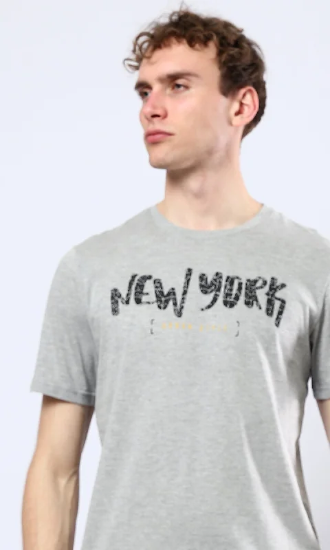 O179028 Heather Grey Short Sleeves Printed ""New York"" Tee