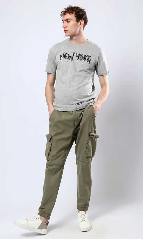 O179028 Heather Grey Short Sleeves Printed ""New York"" Tee