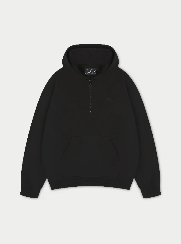 OUTLINE EMBROIDERED EMBLEM HOODIE - BLACK