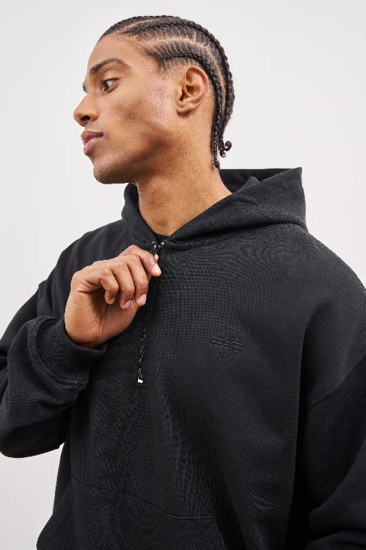 OUTLINE EMBROIDERED EMBLEM HOODIE - BLACK