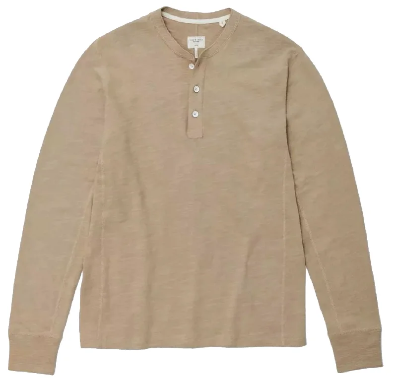 Rag & Bone Men's Classic Cotton Long Sleeve Henley, Taupe