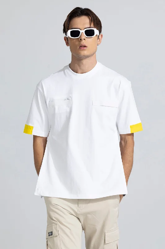 Side Slit White & Yellow Korean Styled T-Shirt