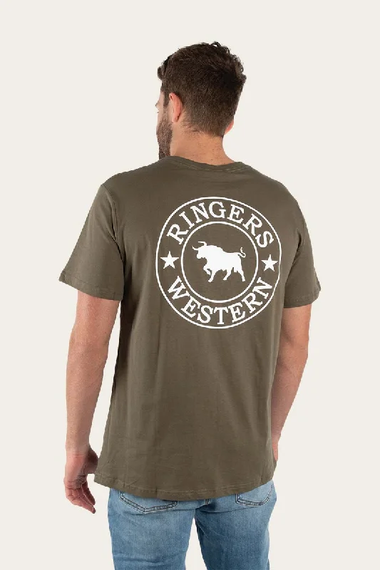 Signature Bull Mens Classic Fit T-Shirt - Military Green/White