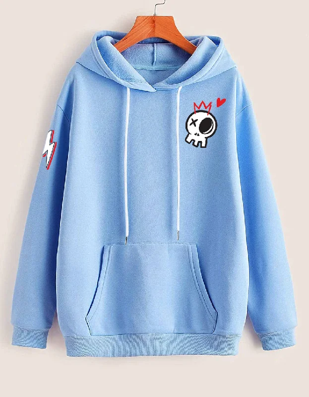 Skull Blue Back Graphic Printed Hoodie