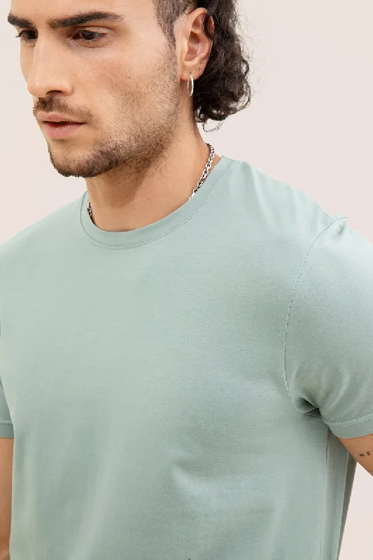 Teal Green Solid 4 Way Stretch Crew Neck T-Shirts