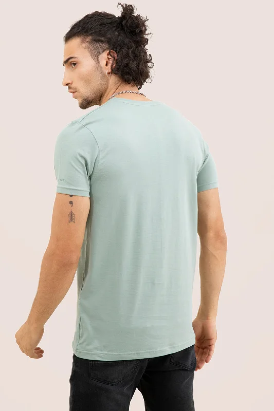 Teal Green Solid 4 Way Stretch Crew Neck T-Shirts