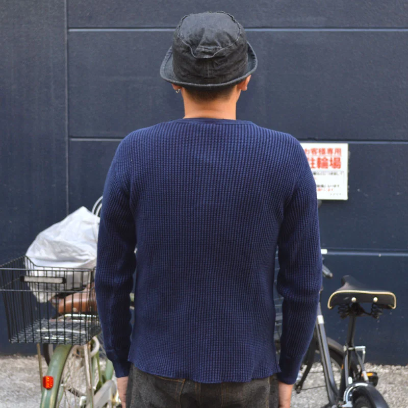 UES ""66BW-I"" INDIGO BIG WAFFLT HENLEY NECK T-SHIRT Thermal