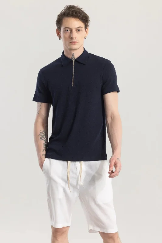 ZipPolo Navy Blue Printed Polo T-shirt