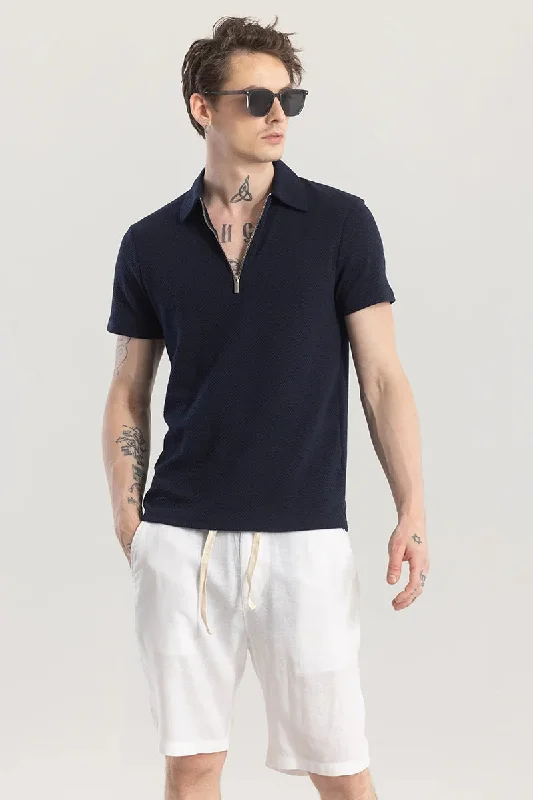 ZipPolo Navy Blue Printed Polo T-shirt